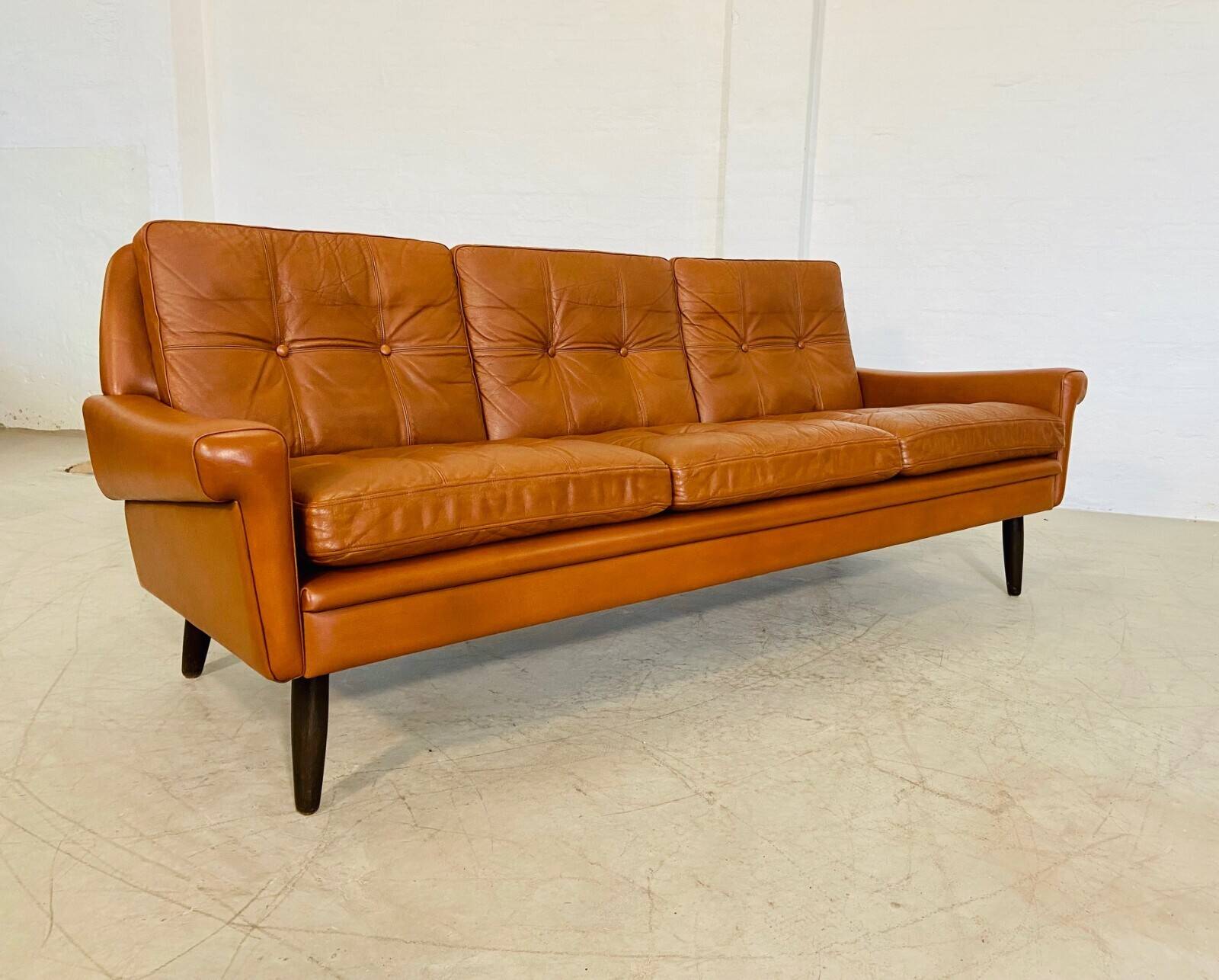 Vintage Danish retro Svend Skipper 3 person sofa in cognac leather