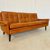 Vintage Danish retro Svend Skipper 3 person sofa in cognac leather