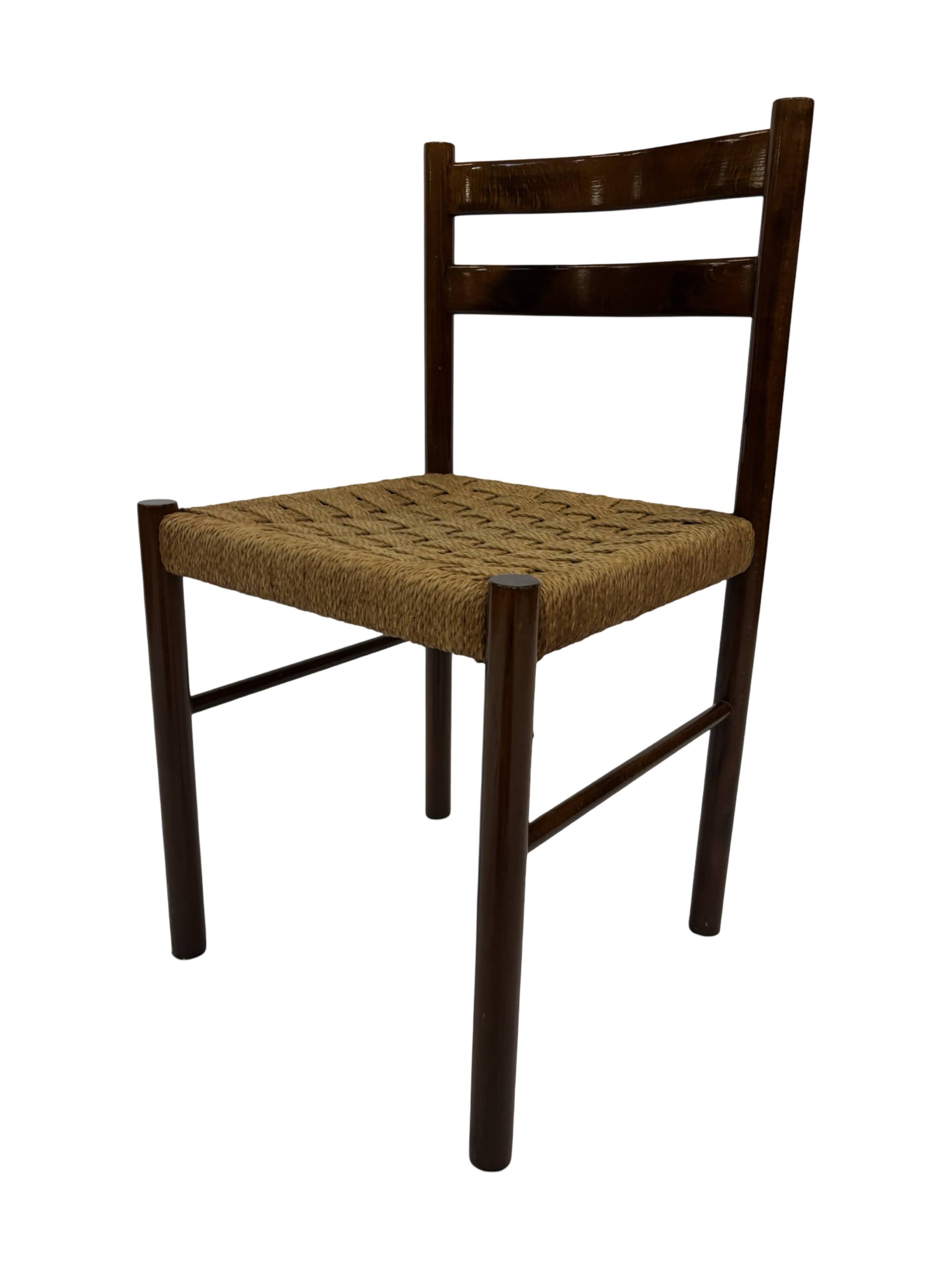 Vintage chair from the 70s minimalist design in wood and paper cord