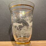 Glass vase with deer engraved decoration early twentieth century