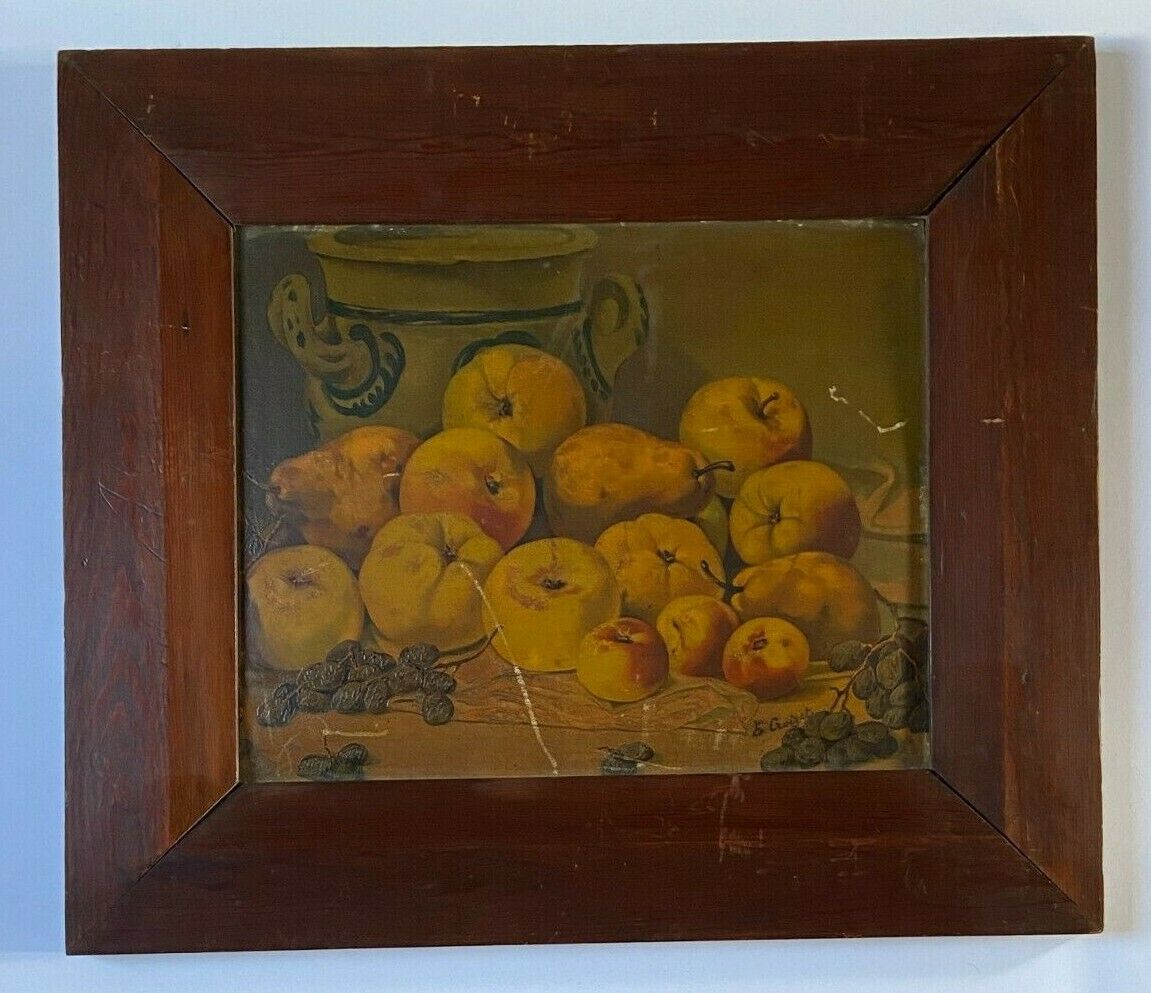 Oil on panel e croizet still life with apples grapes late nineteenth century