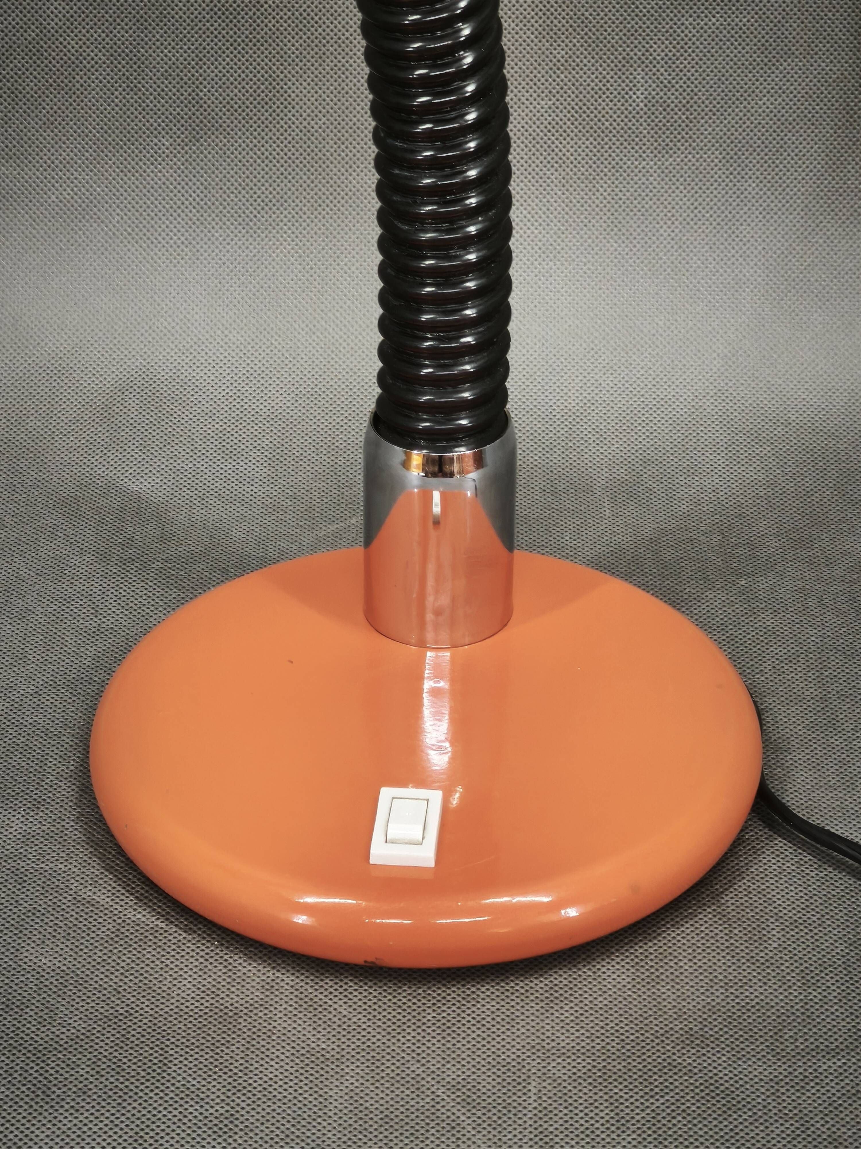 1970s Italian Orange Space Age Adjustable Gooseneck Table Lamp