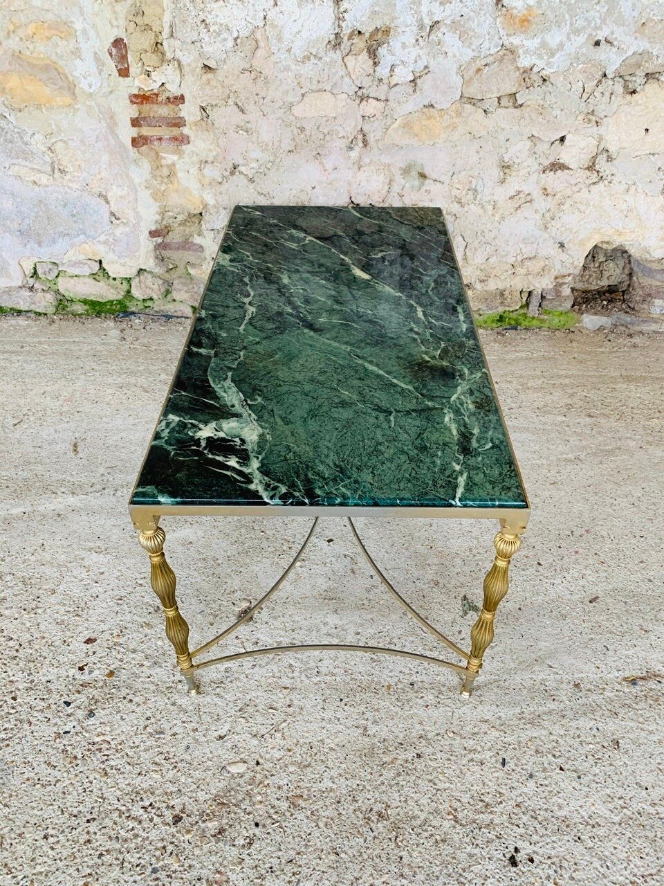 Coffee table in green marble and brass circa 50/60