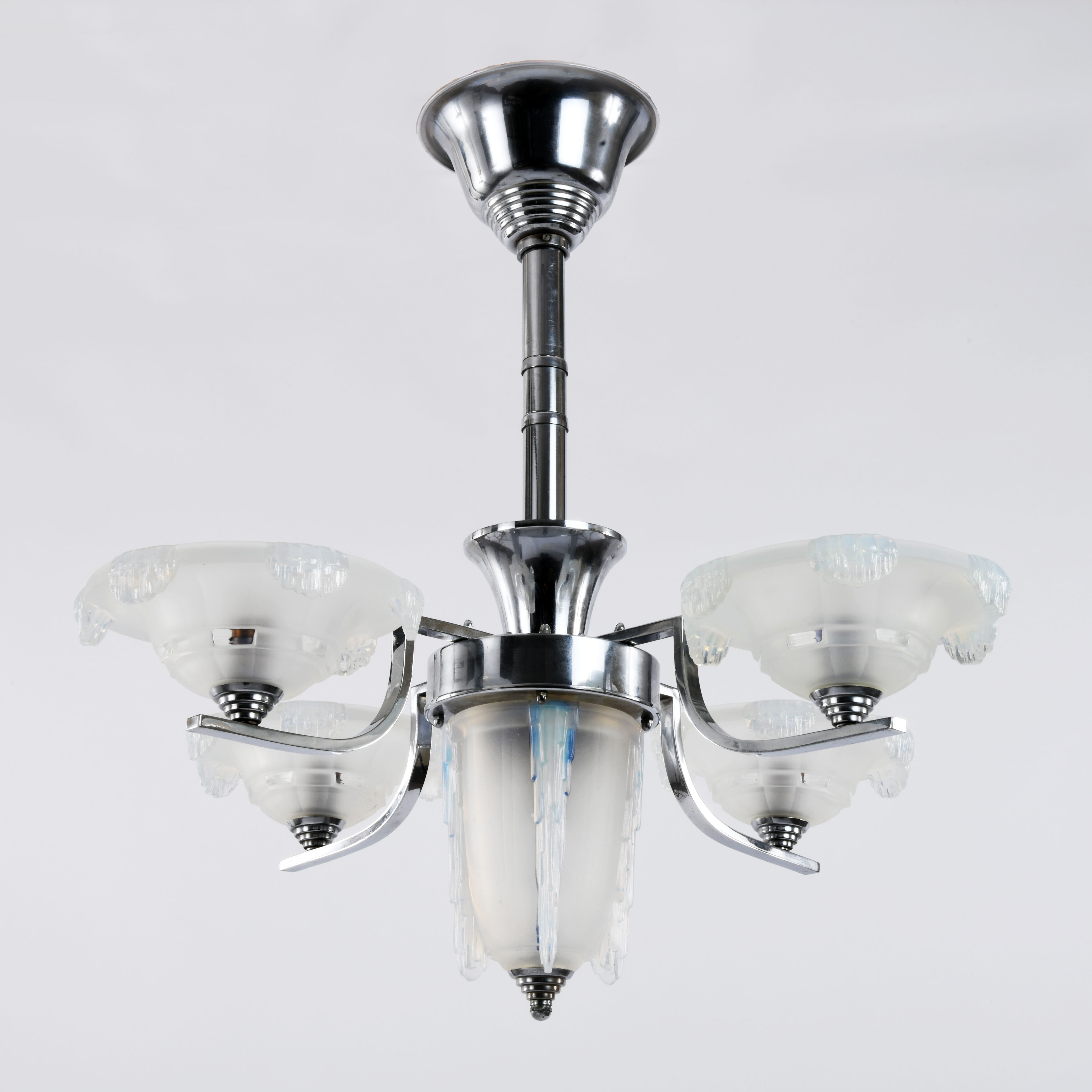 Lustre art déco en chrome et verre opalescent