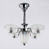 Lustre art déco en chrome et verre opalescent