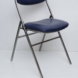 Chaise pliable skaï bleu pieds chromés