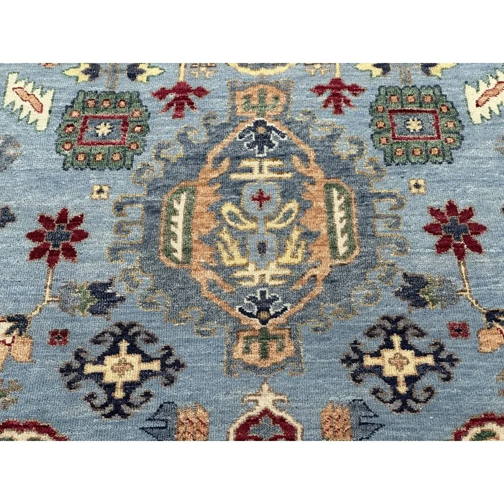 Hand-Knotted Wool Area Rug, Modern Floral Design Blue Carpet for Living Room
