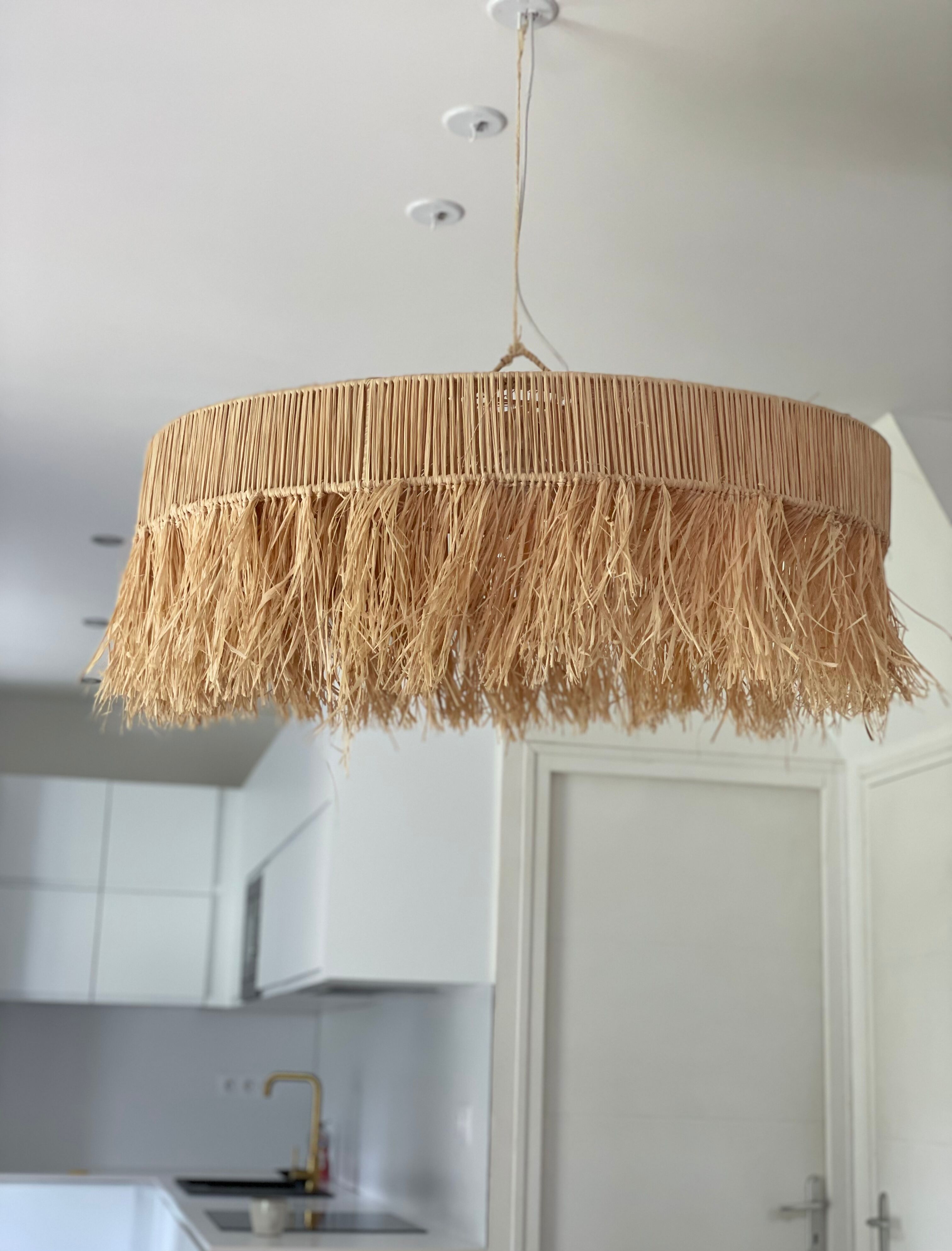 Suspension chandelier lampshade raffia bohemian vintage natural