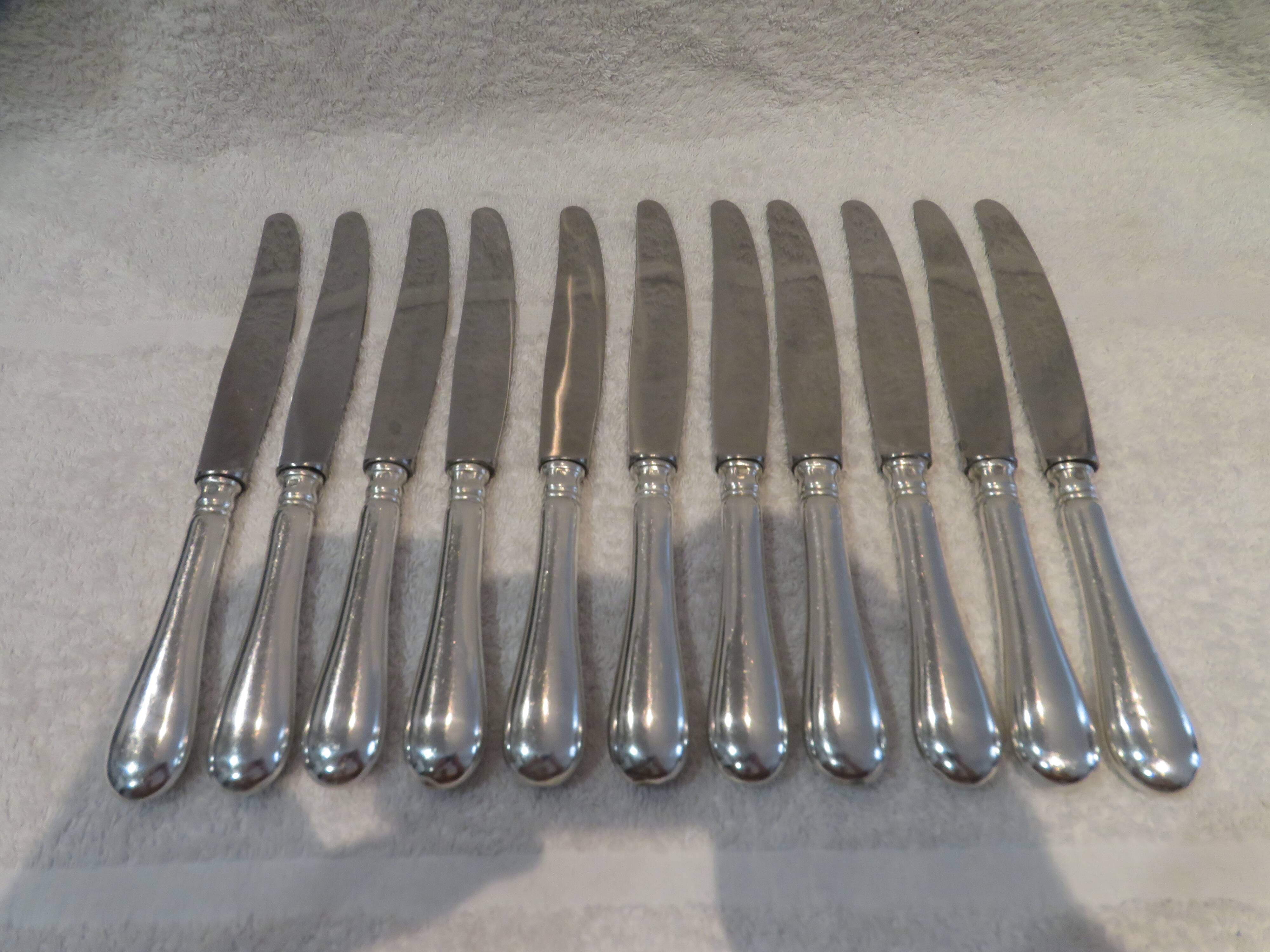 11 silver plated table knives, Ercuis goldsmith, Louis XVI roses model
