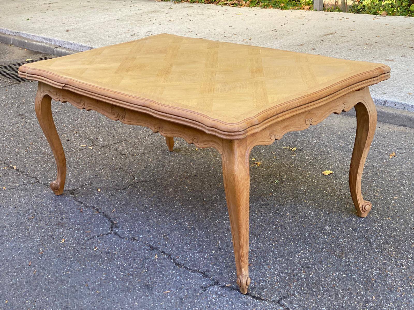 Large Louis XV dining table stripped in solid oak 1960 260cm