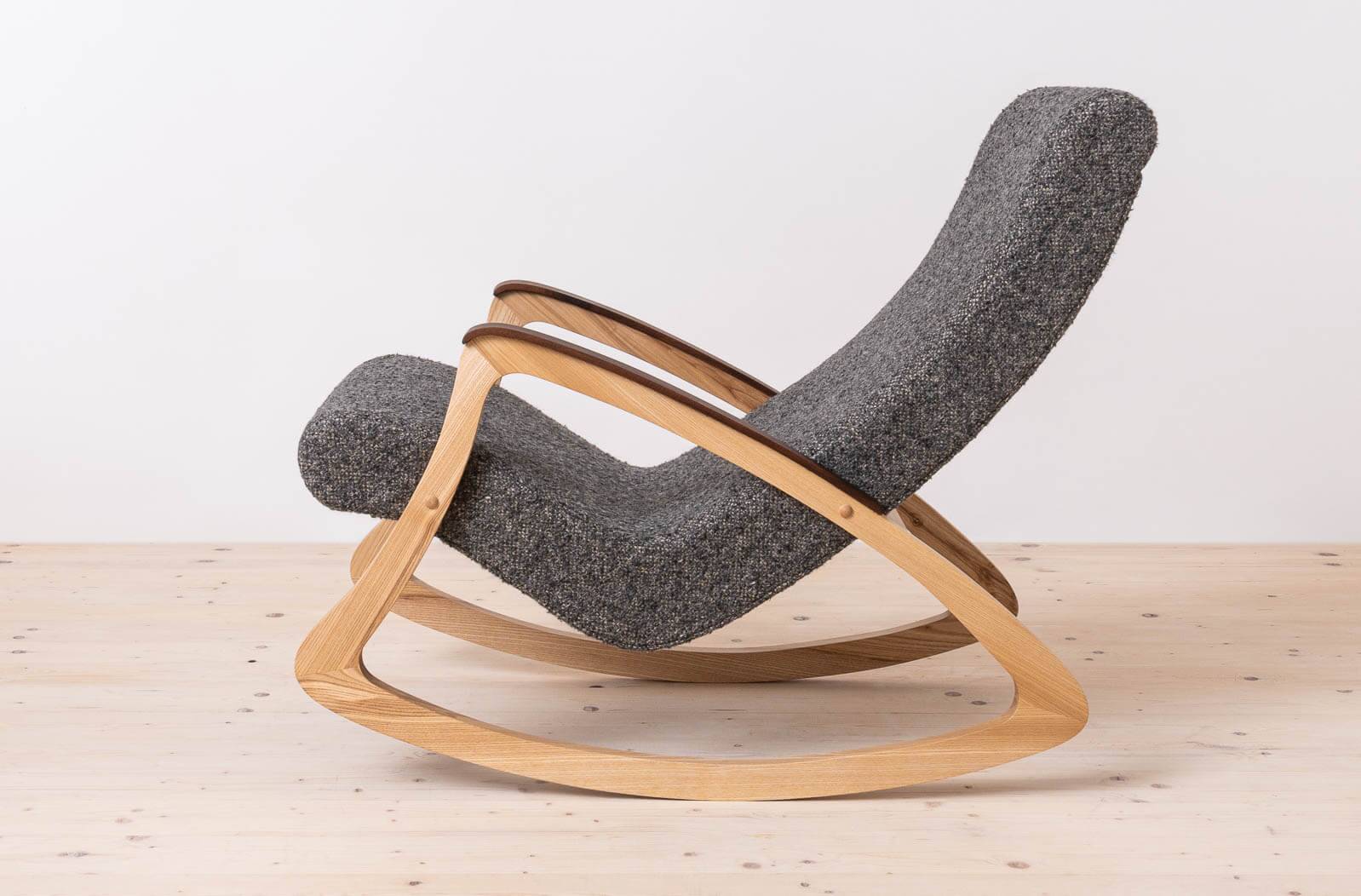 Mid Century Modern Vintage Rocking Chair, Czechoslovakia, 1950s, Reupholstered