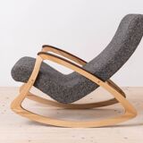 Mid Century Modern Vintage Rocking Chair, Czechoslovakia, 1950s, Reupholstered