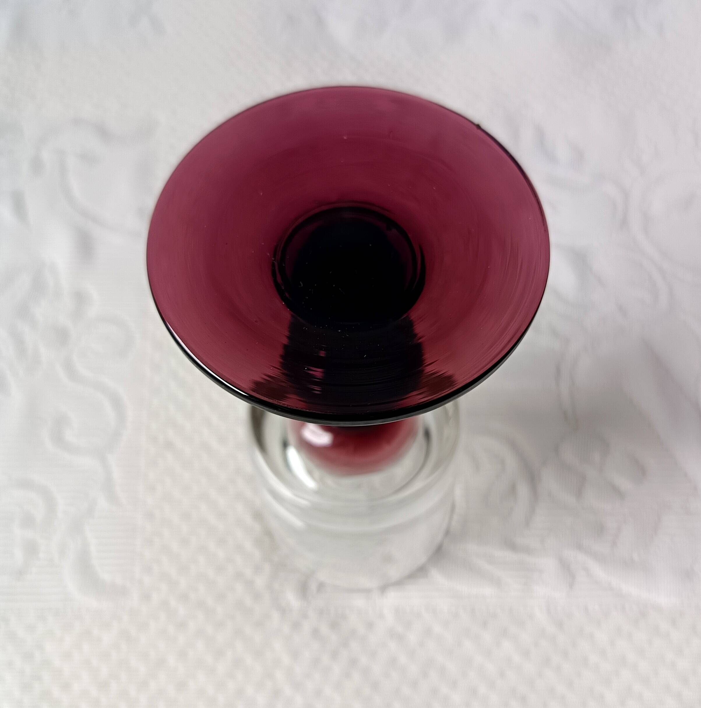 6 antique aperitif glasses, vintage plum-footed glass