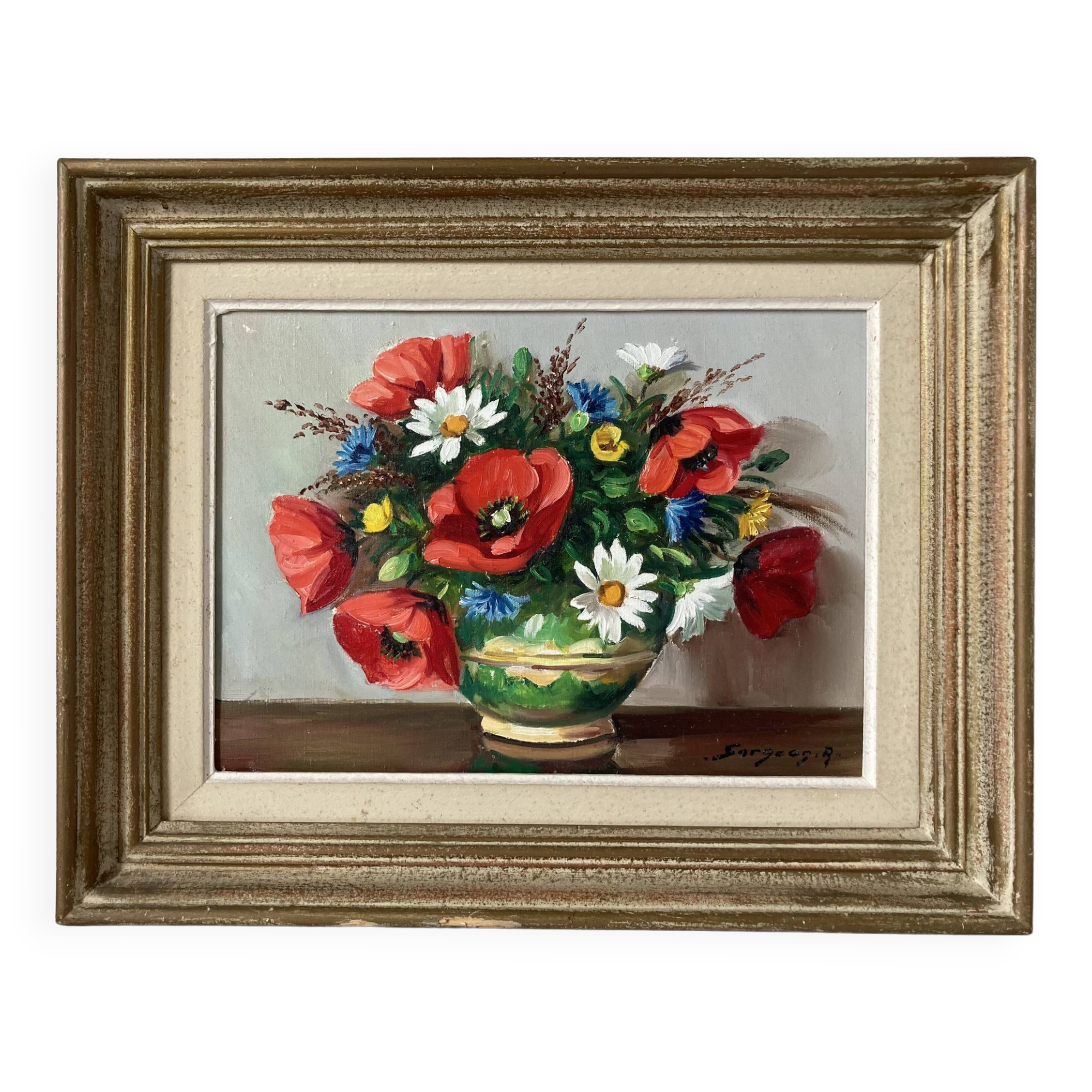 Painting painted in oil on canvas representing a bouquet of flowers signed Surgeon.
