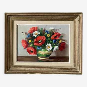 Painting painted in oil on canvas representing a bouquet of flowers signed Surgeon.
