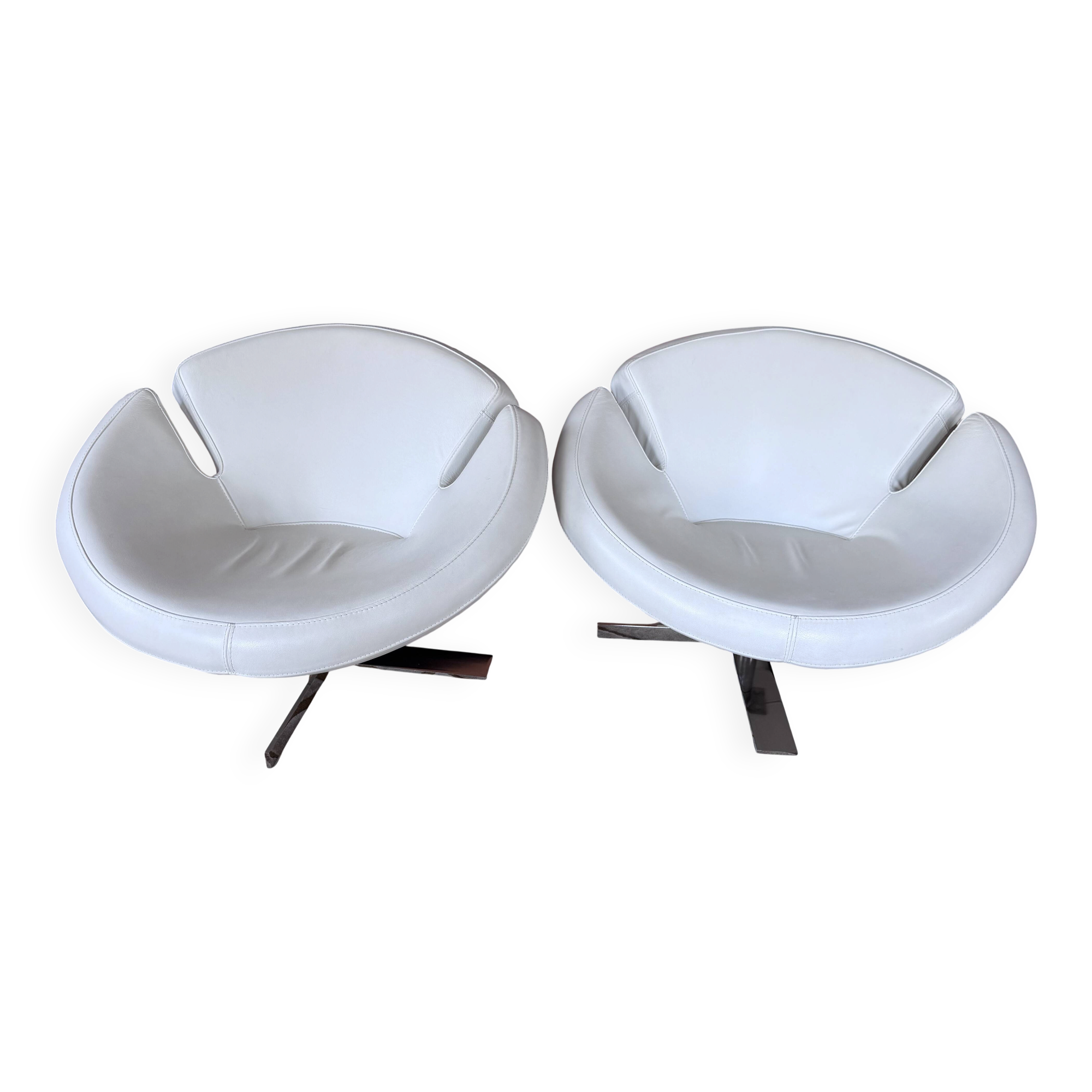 Vintage Signet swivel armchair White Leather