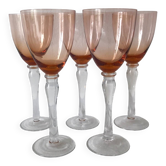 Set of 5 wine glasses in orange tinted glass