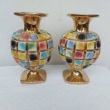 PAIR OF CERAMIC VASES DOREE, POLYCHROME, VINTAGE ITALY 60'S