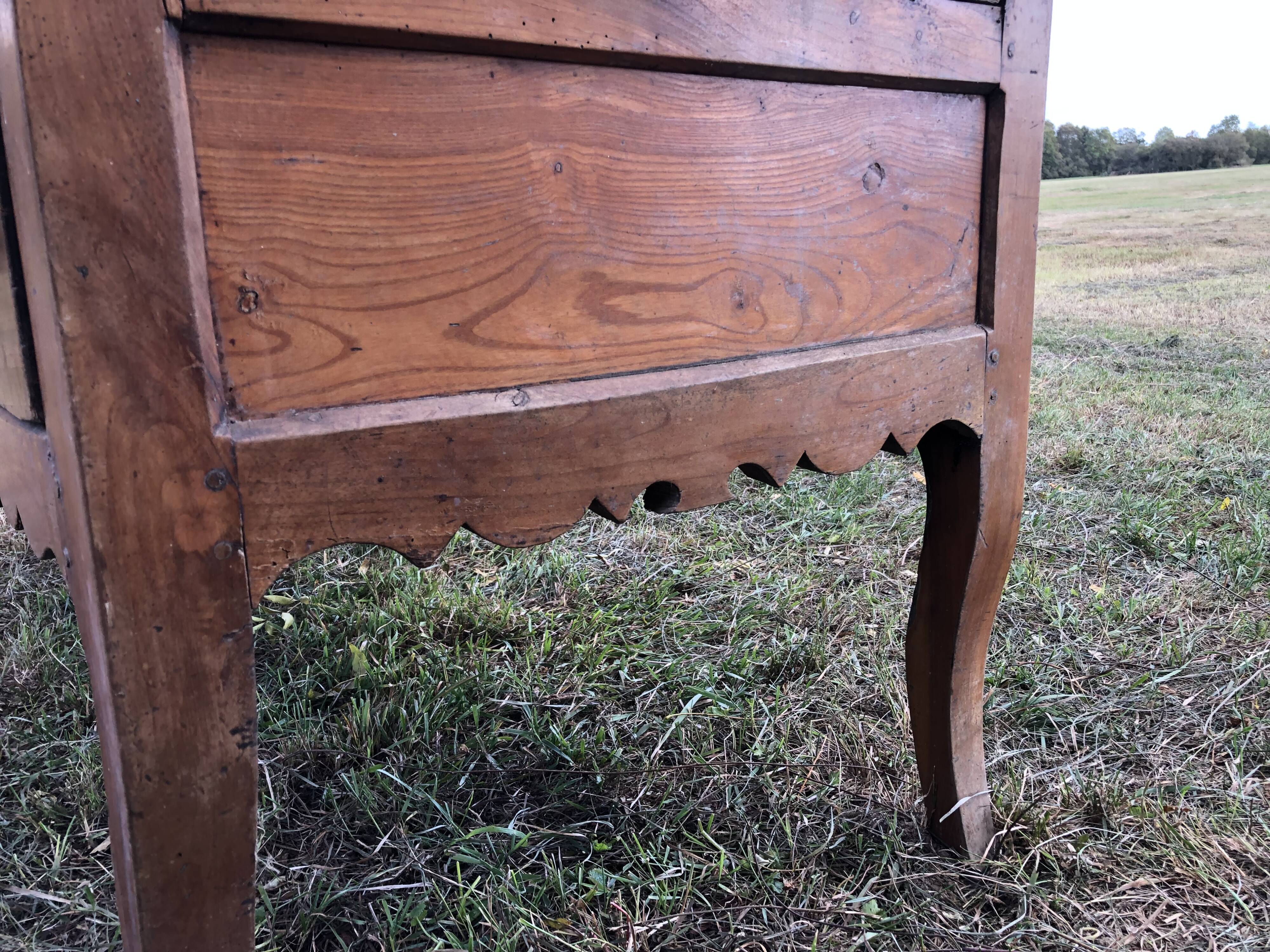 Antique Louis XV paneled table with 3 front drawers in solid cherry wood
