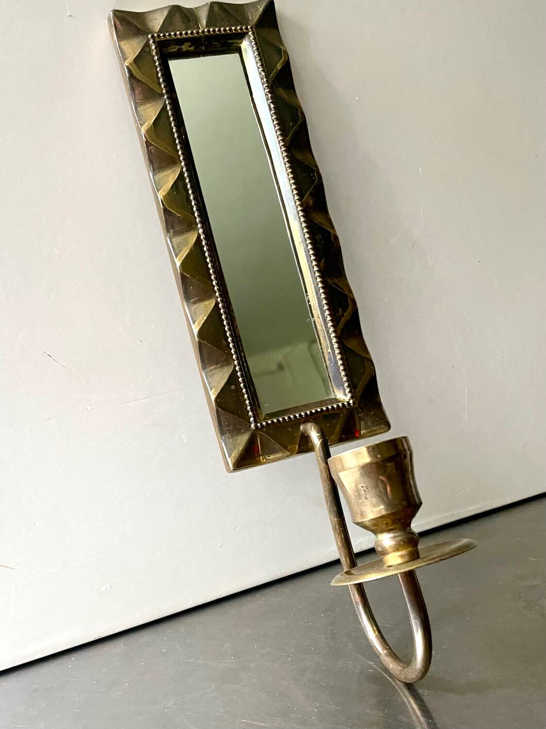 Vintage Art Deco Brass Wall mirrored Candle Sconce