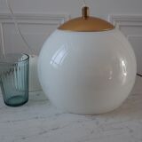 Suspension ball globe in white and gold opaline years 60-70