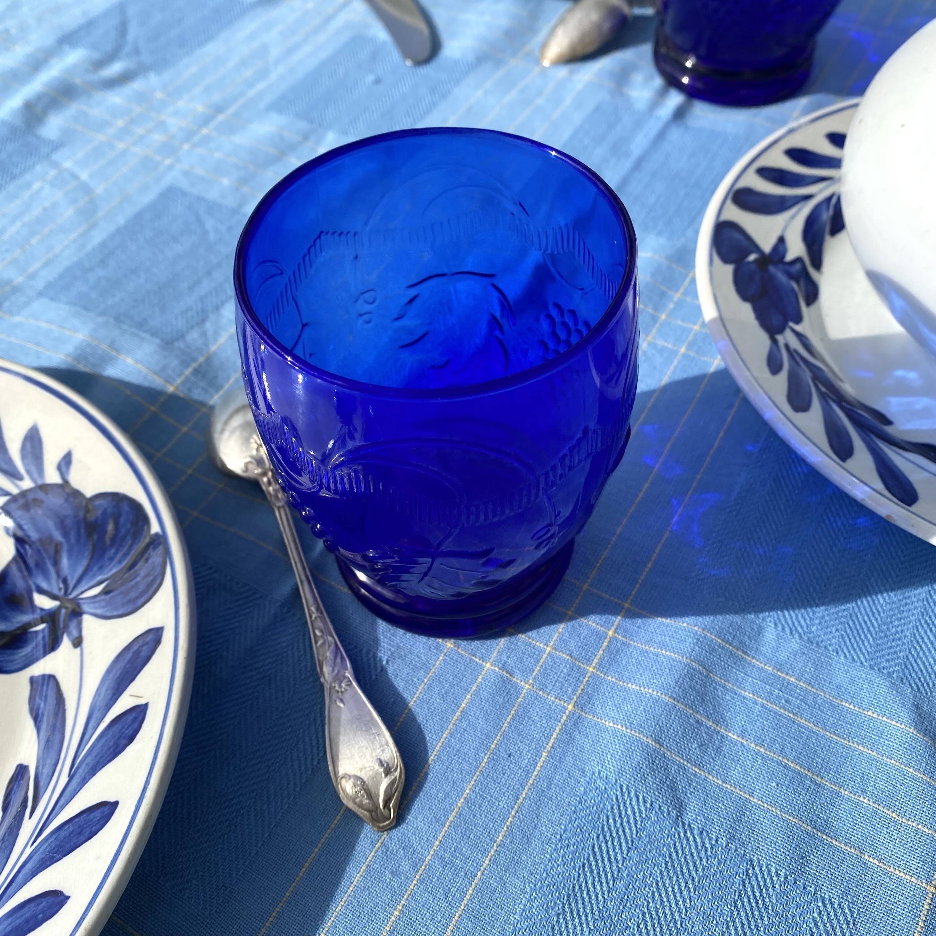 Vintage cobalt blue water glasses