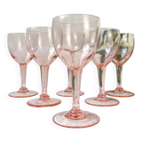 6 vintage faceted pink red wine glasses – 1950s – French elegance