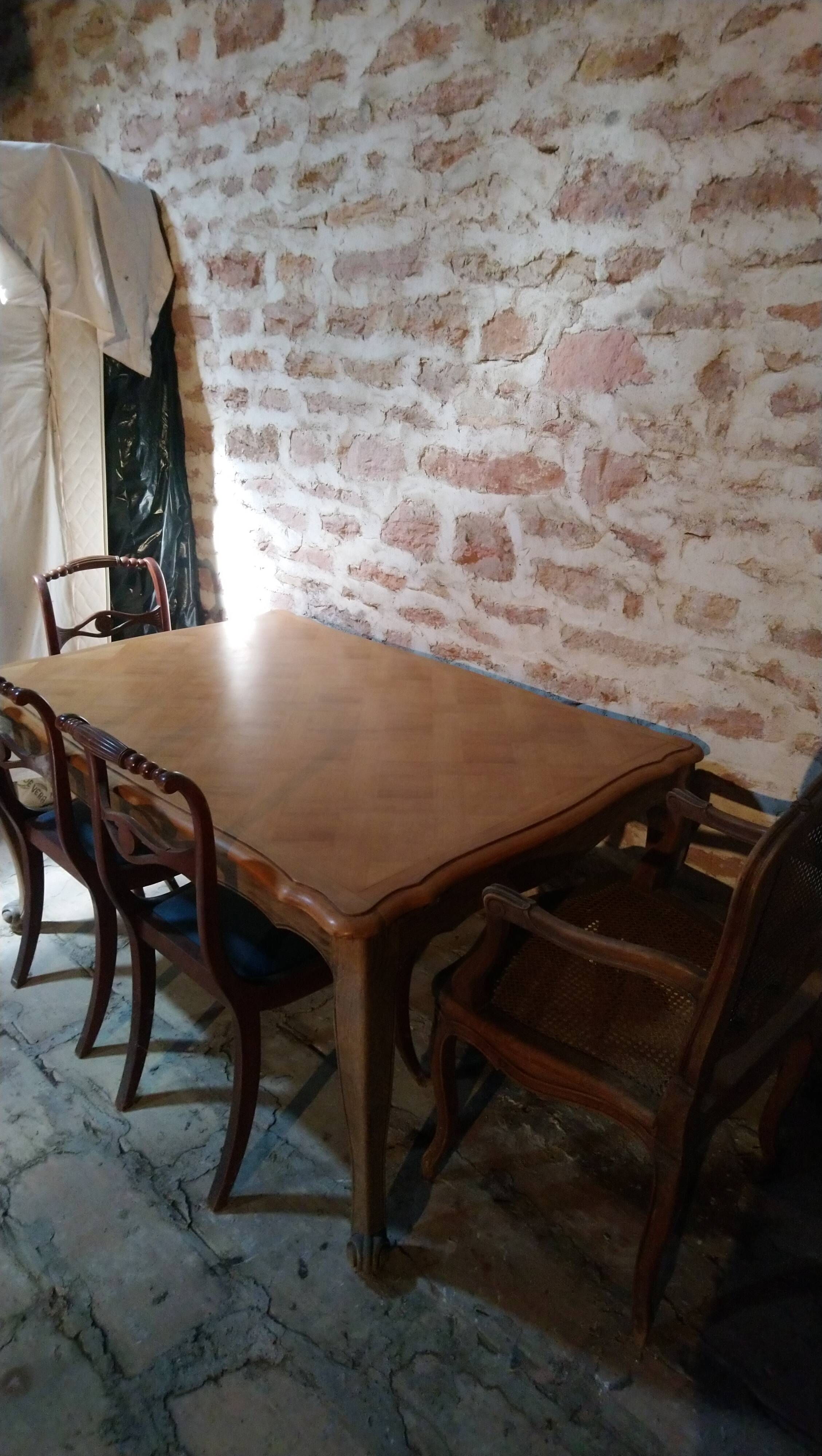 Louis XV style table in oak and cherry wood.