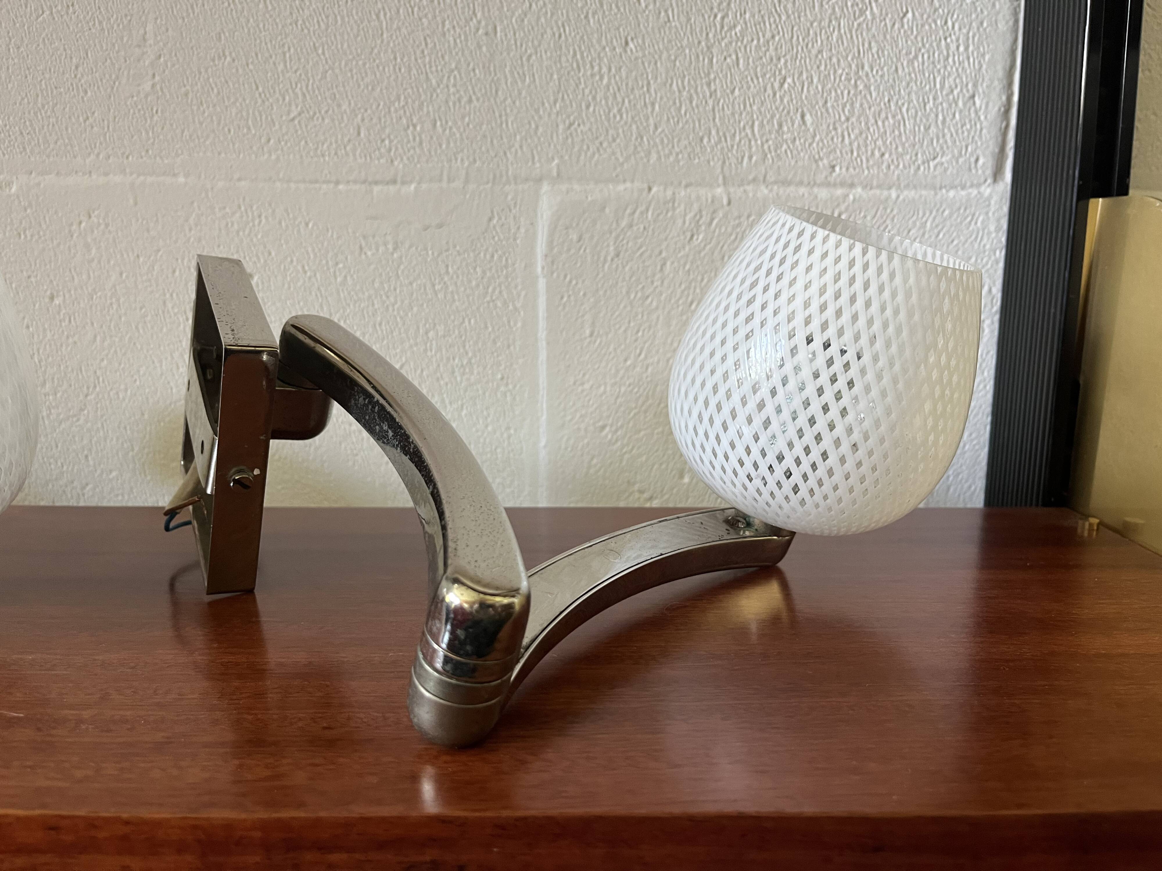 Pair of Murano Glass Wall Lamps from the 1950s with Adjustable Support