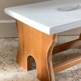 Tabouret vintage en hêtre et peint en blanc