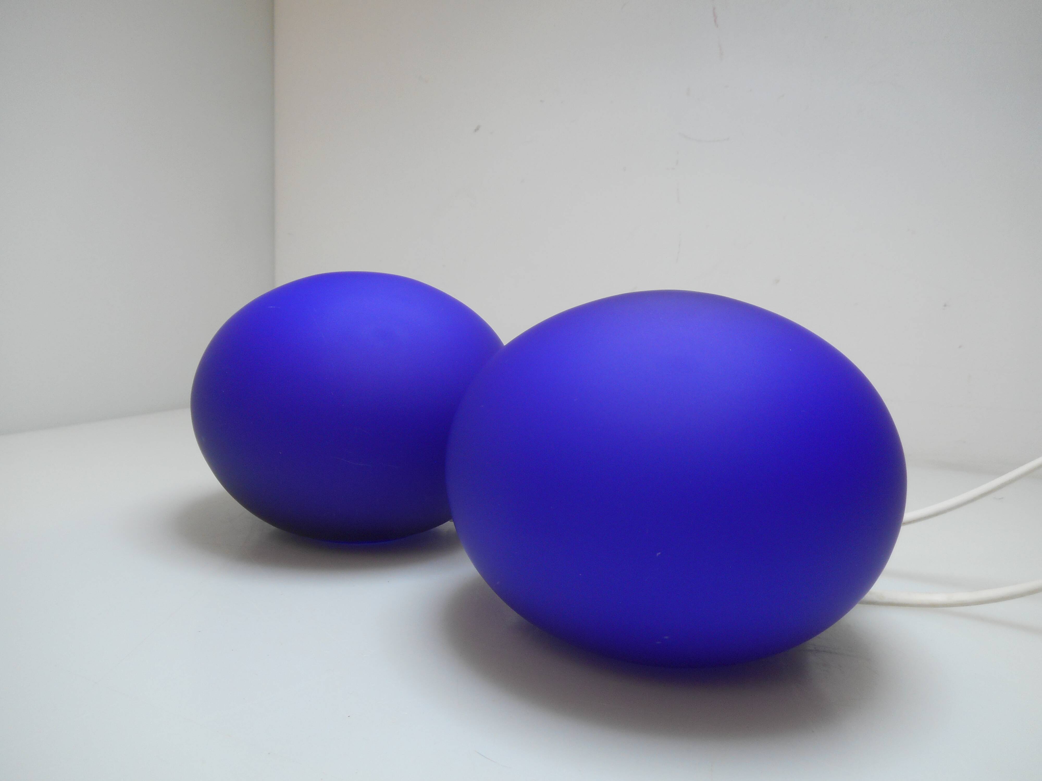 Pair of blue ball lamps