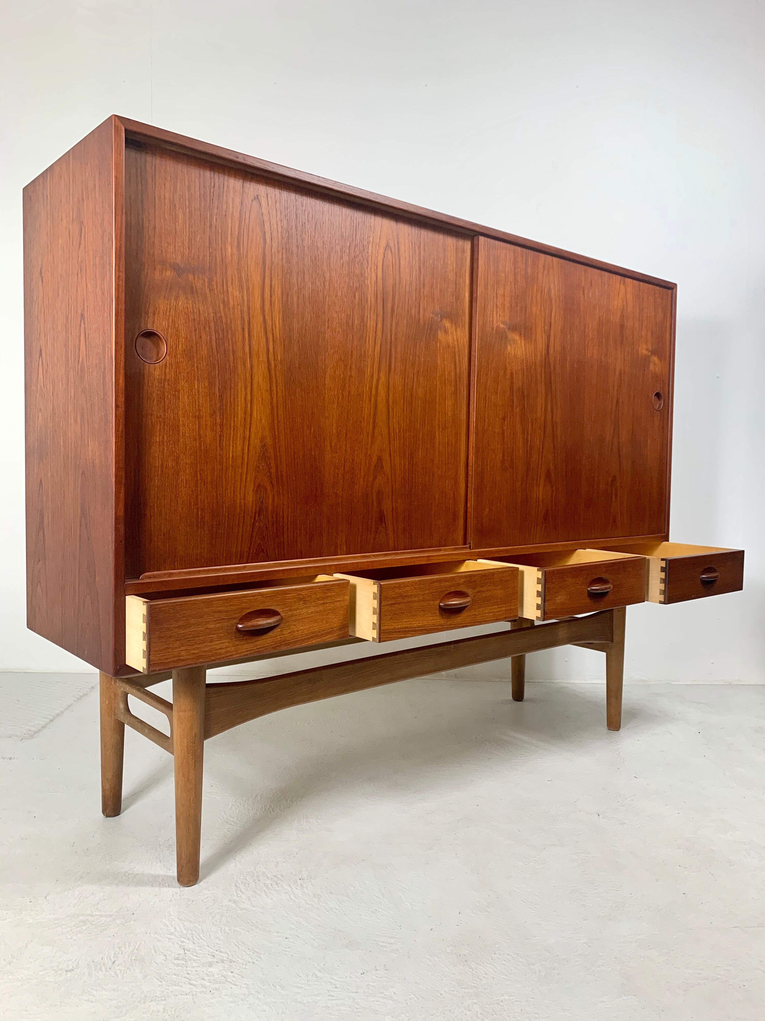 Danish midcentury teak credenza highboard by Ejvind A Johansson
