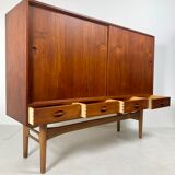 Danish midcentury teak credenza highboard by Ejvind A Johansson