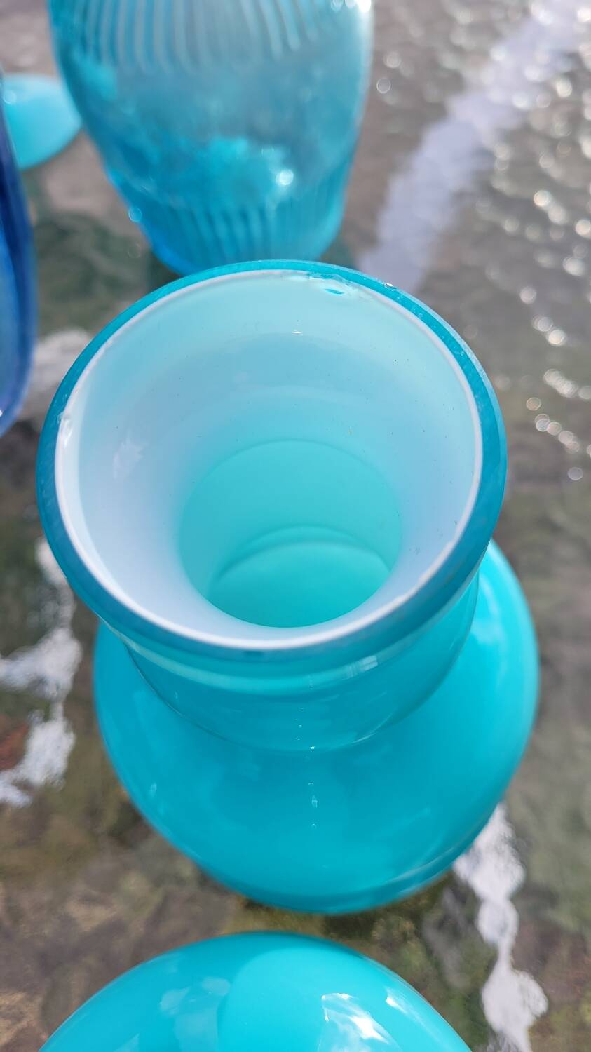 Pair of Space Age lampshades in blue opaline.