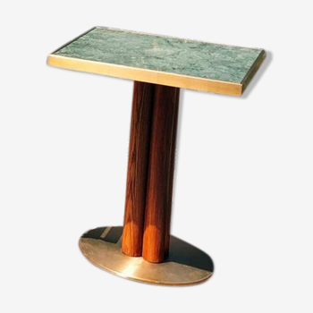 60x60 green marble table with foot formed by four tinted oak logs