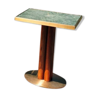 60x60 green marble table with foot formed by four tinted oak logs