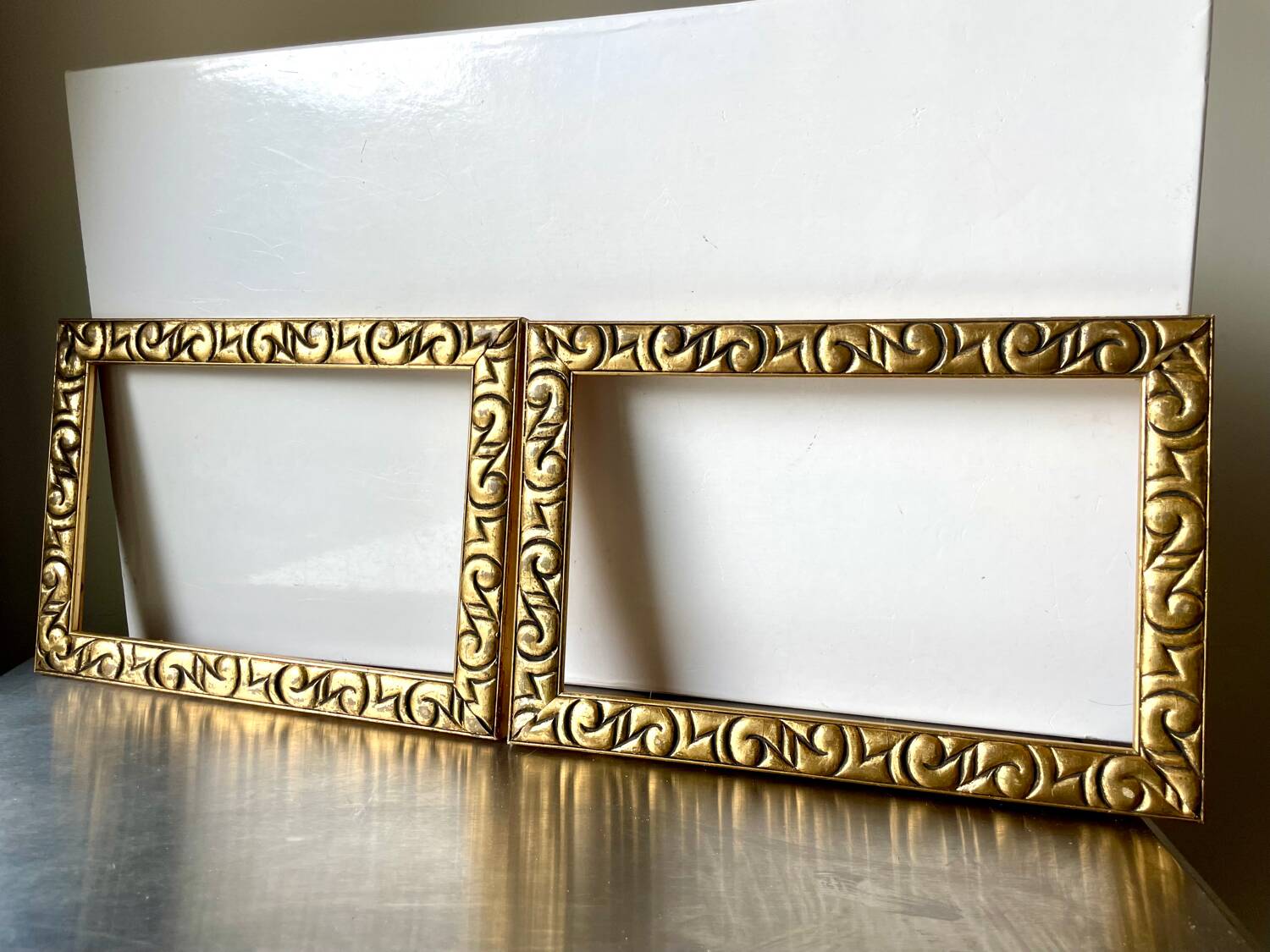 Pair of antique art nouveau gilded wooden  frames