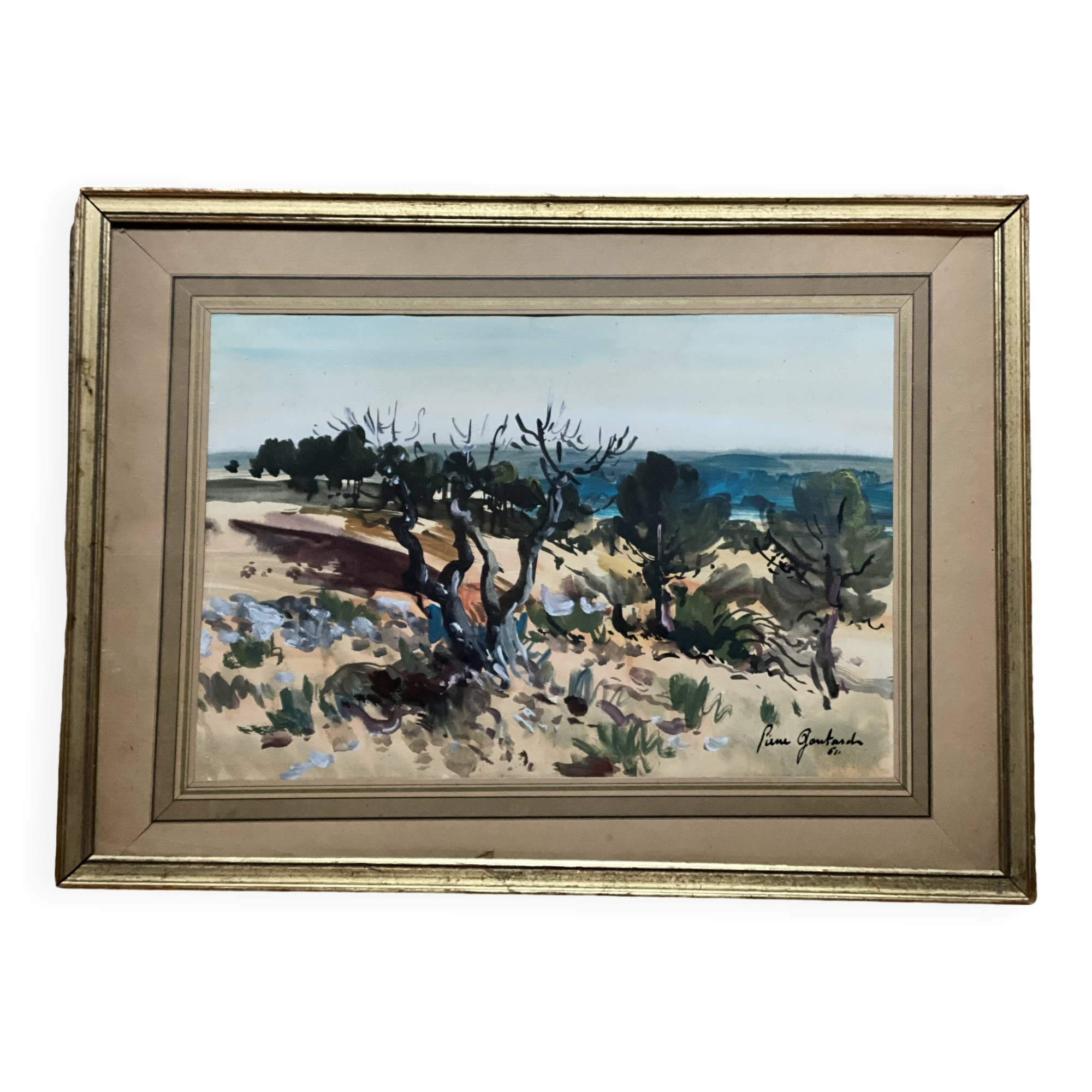 Painting by Pierre Gontard Landscape of Provence vintage 1960