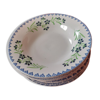 8 assiettes Choisy le roy France avec fleurs bleues