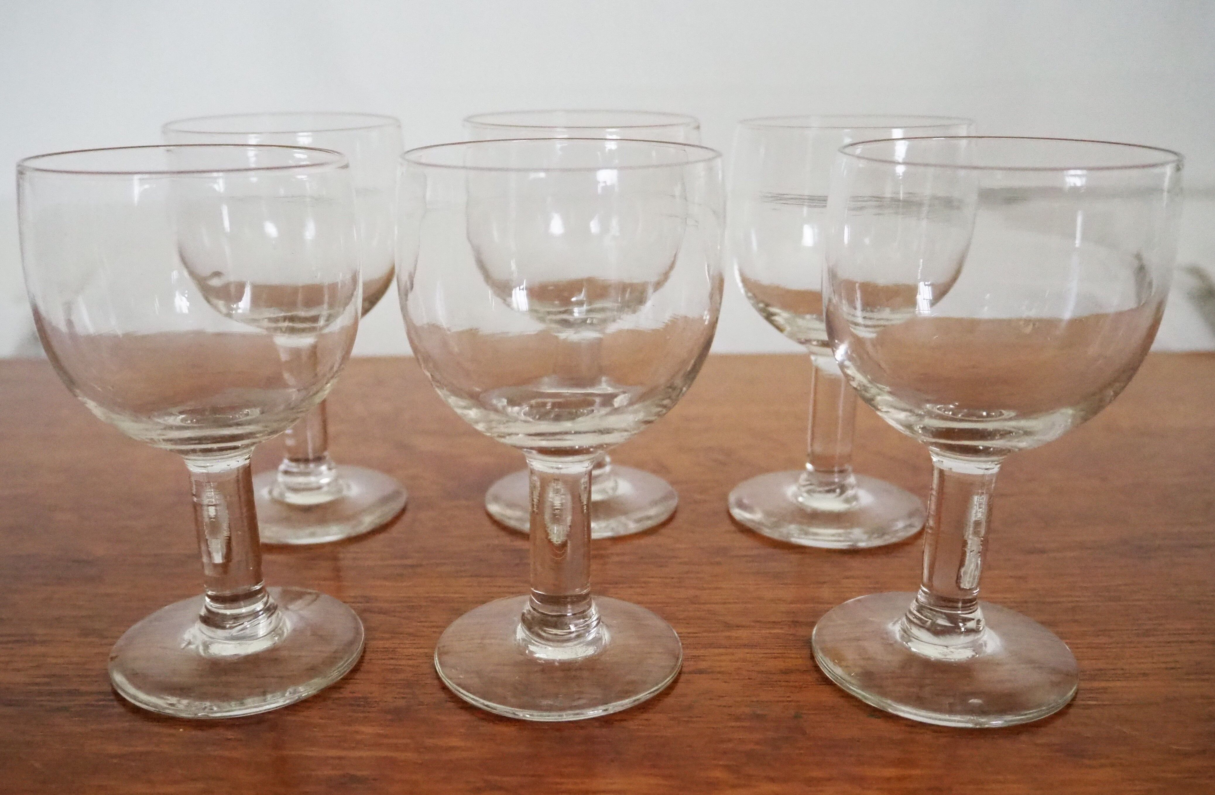 6 verres ballon ancien style bistrot XXème siècle