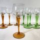Vintage stemmed glasses, green or amber stem