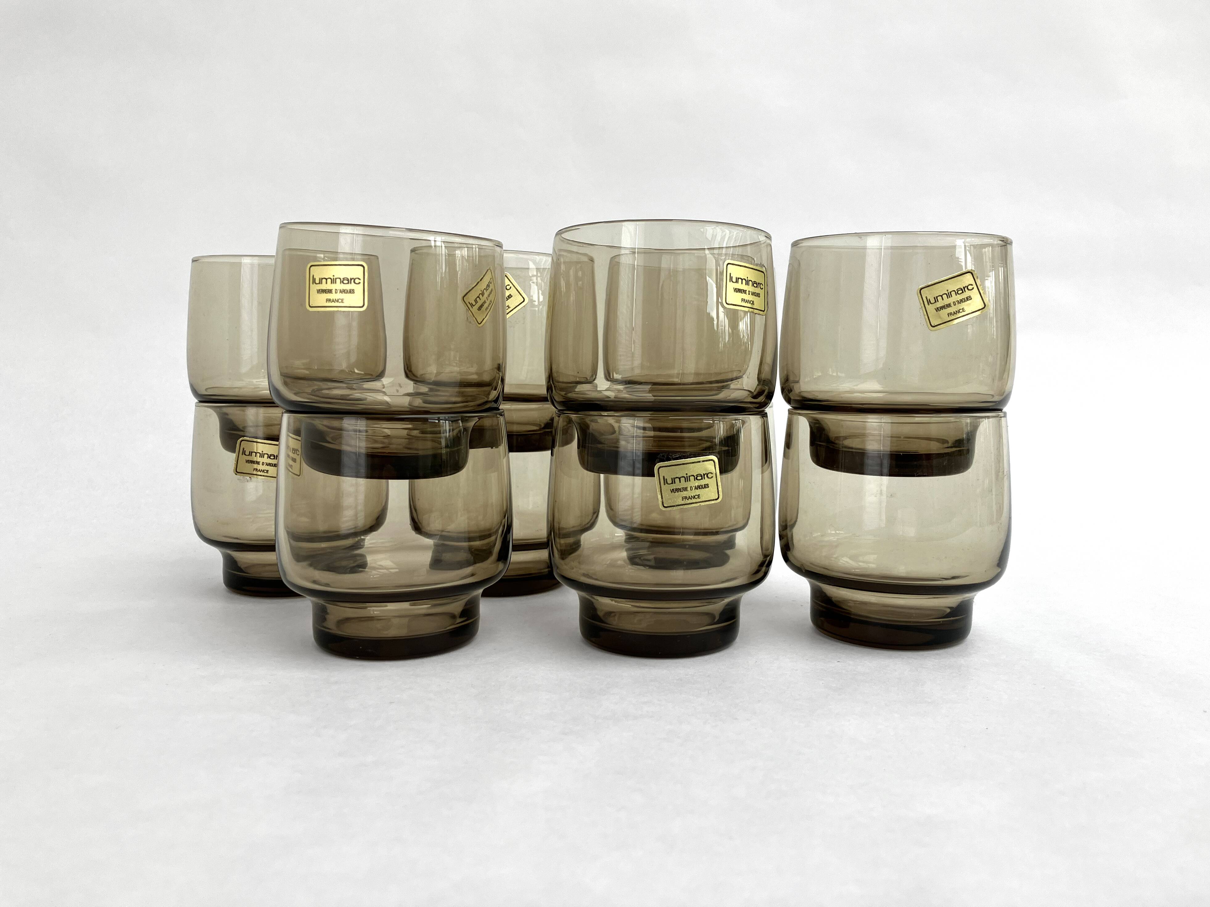 Ensemble de 6 verres transparents fumés LUMINARC • Neuf • Vintage 70s • 2 lots disponibles