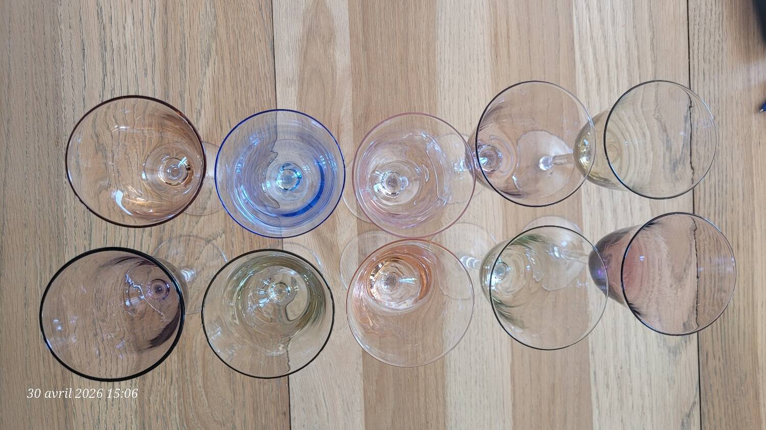 10 coloured glass stemmed glasses
