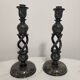 Pair of ancient Kashmiri candlesticks in midnight blue and gold – lamp bases