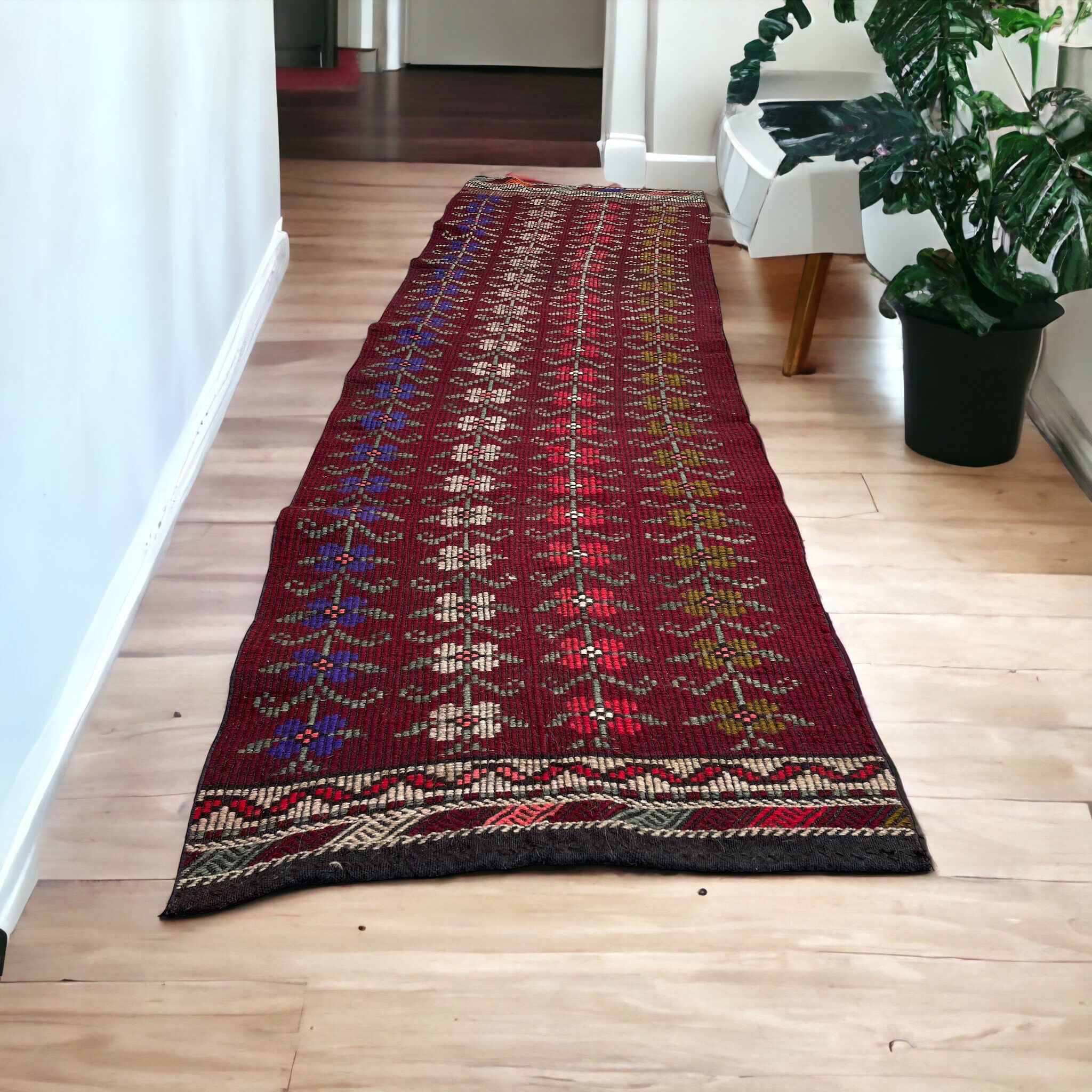 Vintage turkish kilim runner , 292 x 90 cm