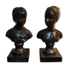Bustes en bronze du 20ème siècle d’un garçon et d’une fille sur la base de marbre noir