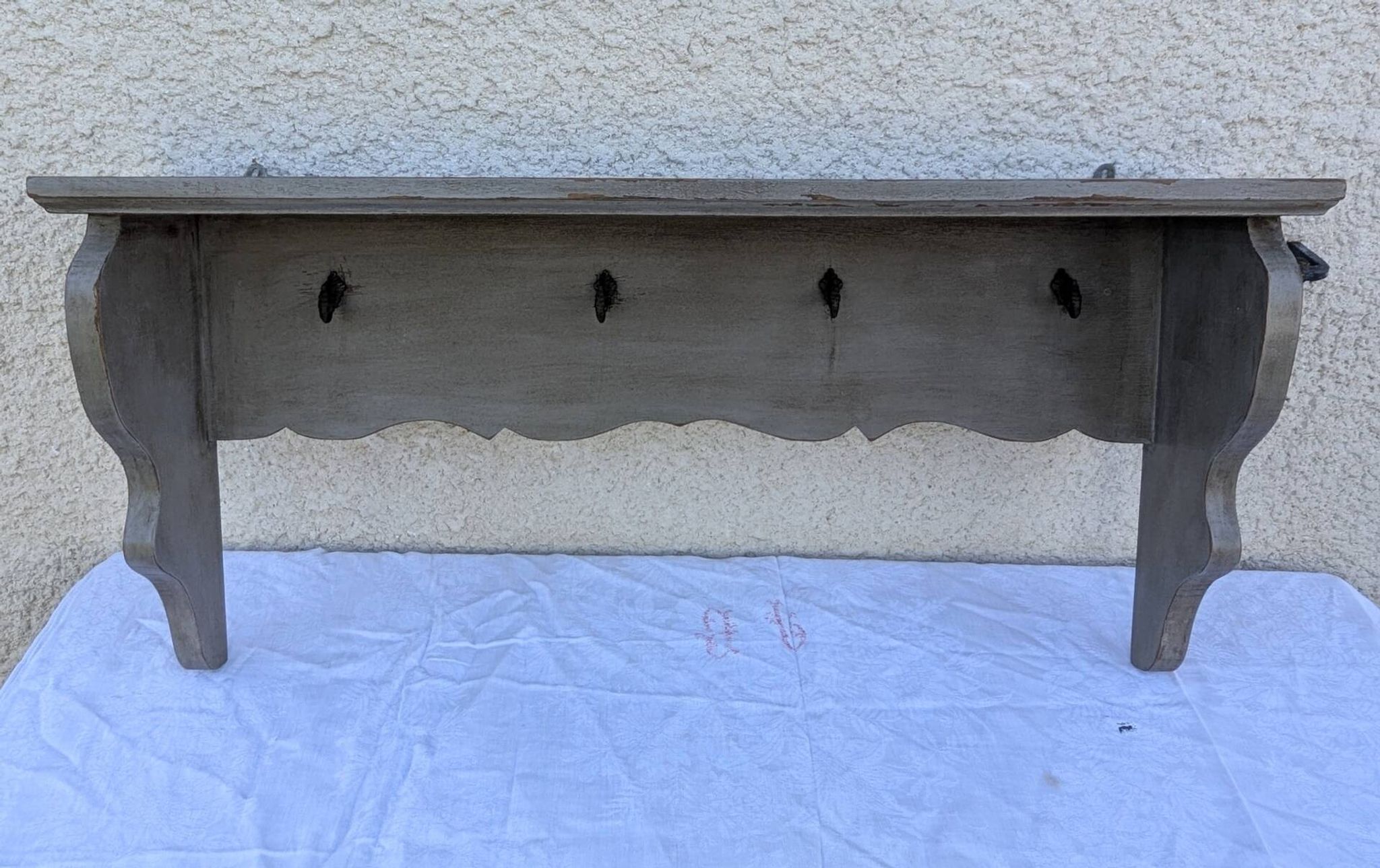 Vintage Wall Shelf Coat Rack Solid Oak Shabby Chic Finish