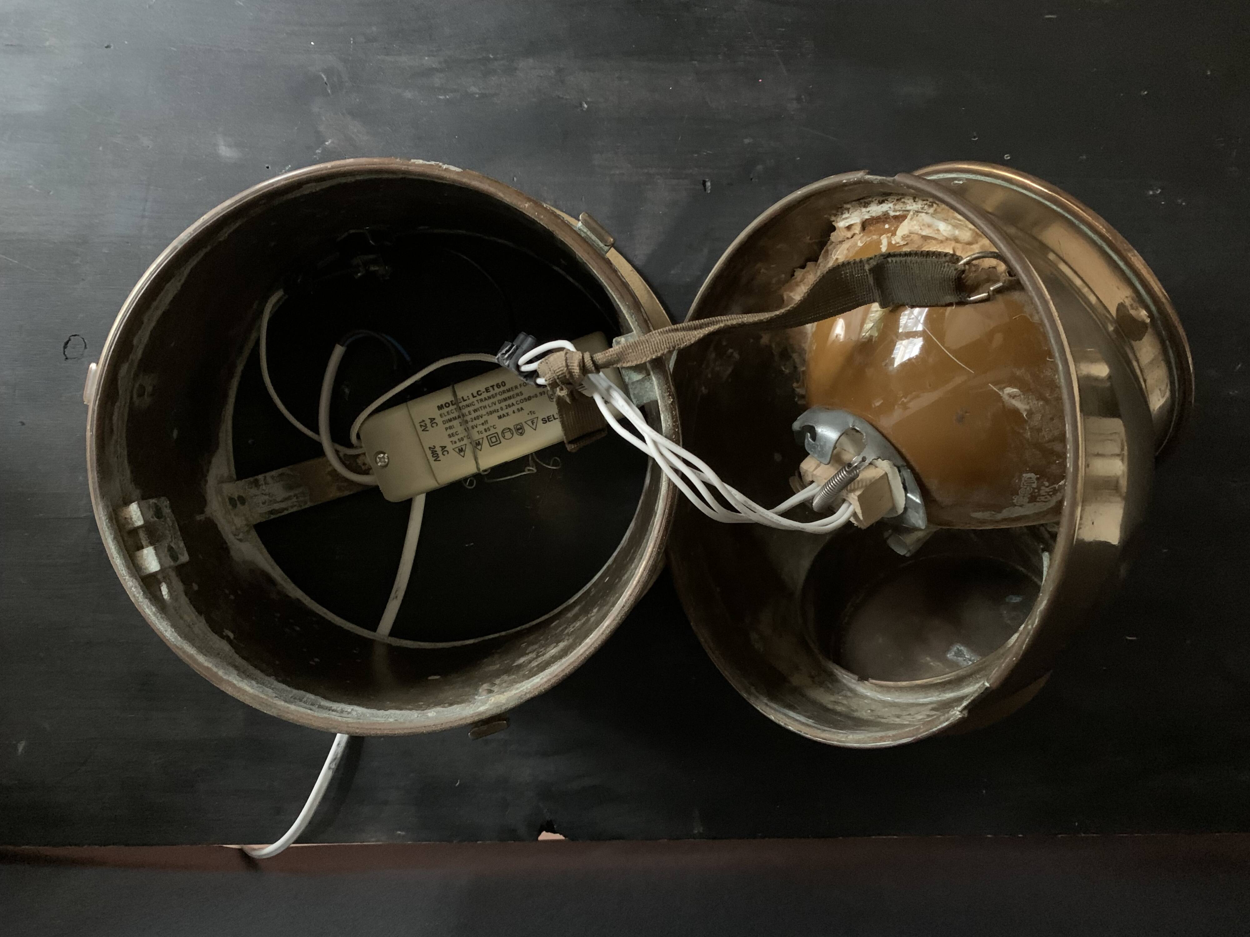 Antique lighting lantern, gilt brass marine compass binnacle "Askania", 1910, Germany