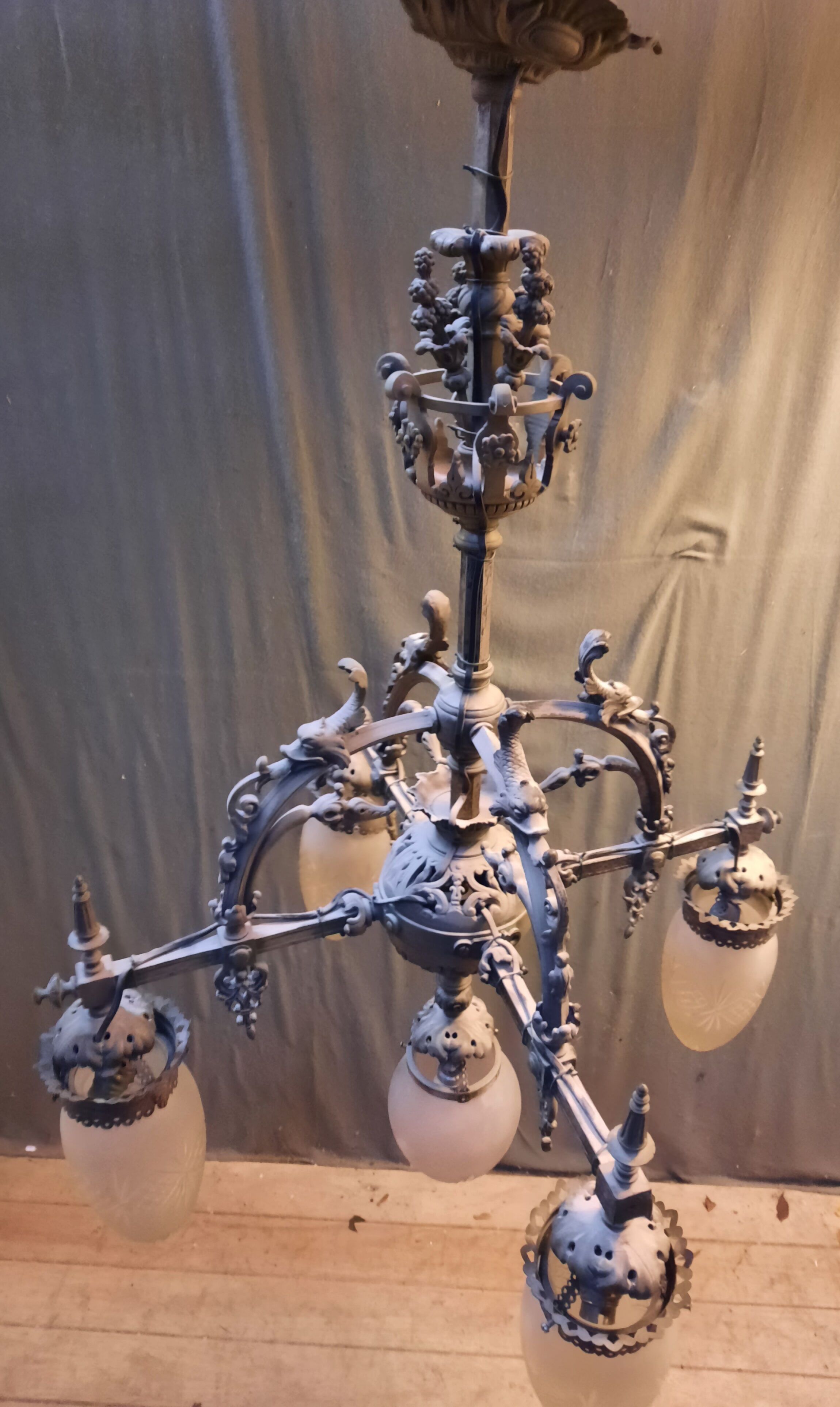 Chandelier 1900 metal and glass