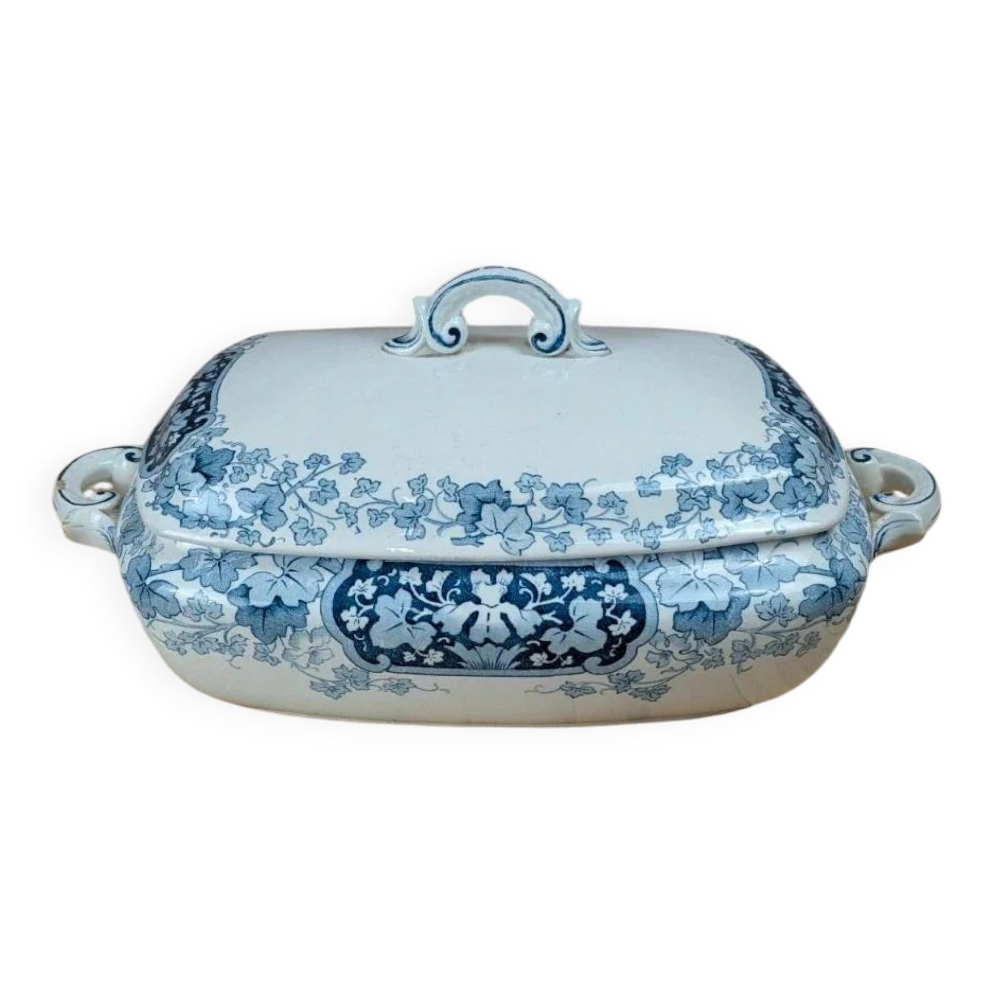 Légumier ancien KG Lunéville modèle Marceau décor bleu